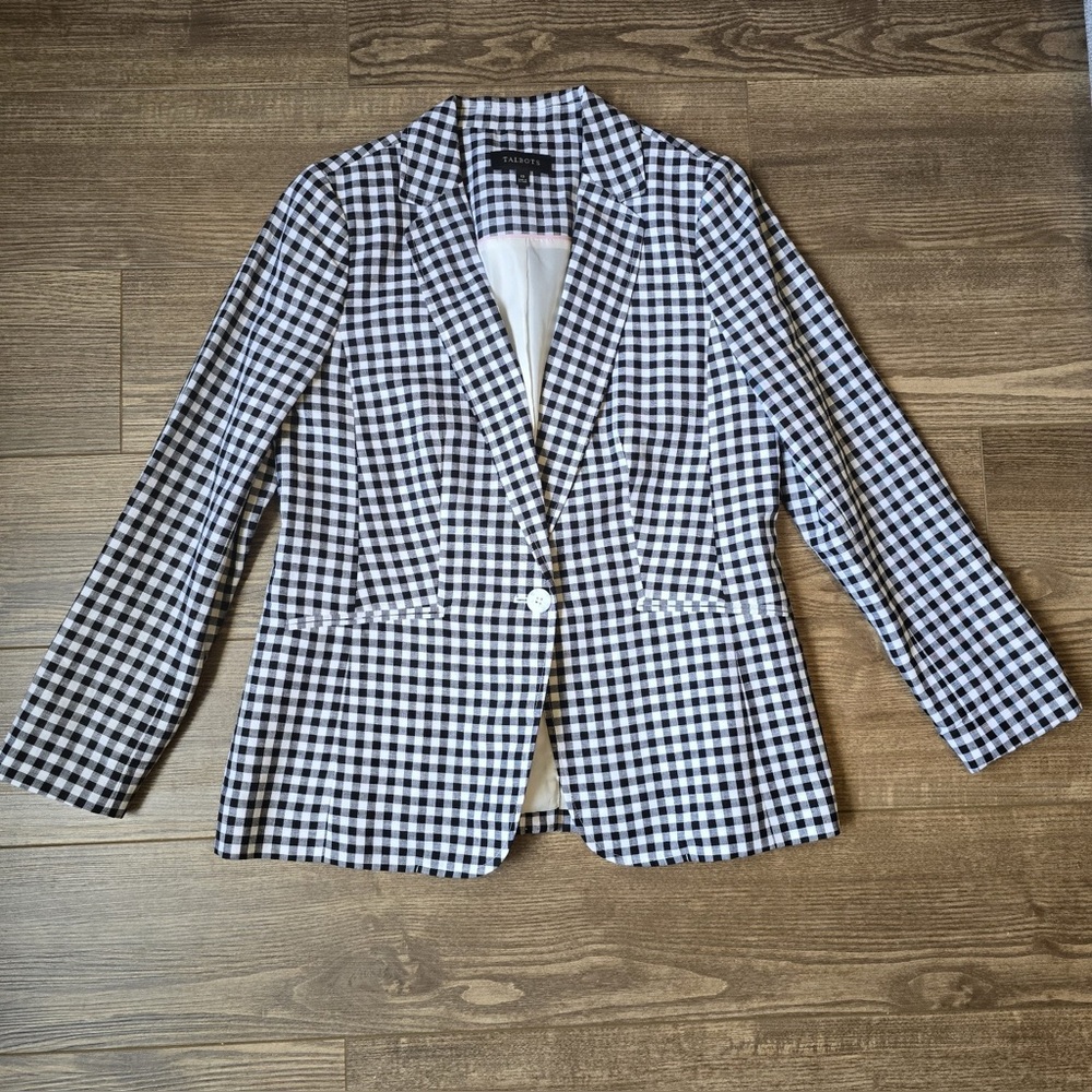Talbots Black and White Gingham Blazer - Single-Button Tailored Jacket